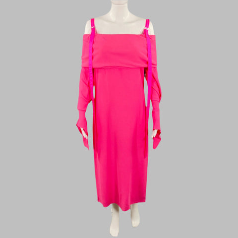 Robe épaules dénudées SIES MARJAN taille 4 en crêpe de viscose et laine rose