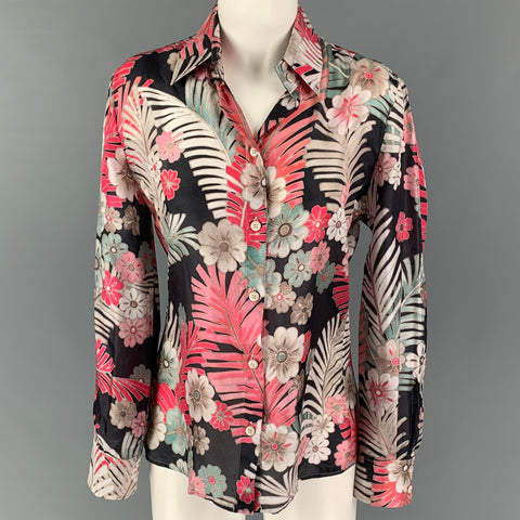 ARMANI COLLEZIONI Size 6 Multi-Color Silk Floral Long Sleeve Casual Top