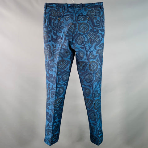 E. TAUTZ Size 32 Blue Navy Jacquard Wool Silk Tapered Dress Pants