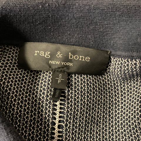 RAG & BONE Size S Navy White Zig Zag Cotton Viscose Angora Knit Polo