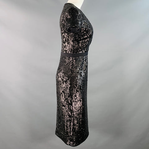 BURBERRY LONDON Robe de cocktail en viscose mélangée noire, taille 2, ornée de sequins