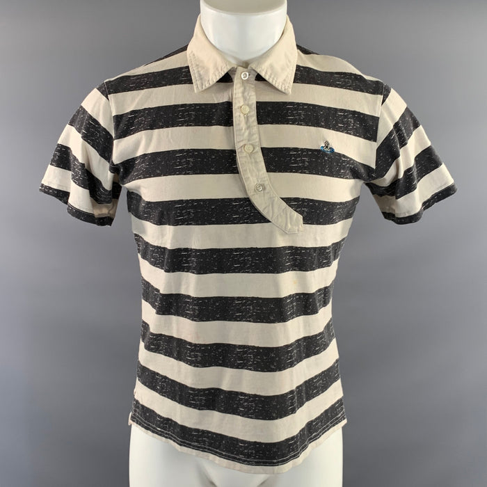 VIVIENNE WESTWOOD Size L White Grey Stripe Cotton Polo