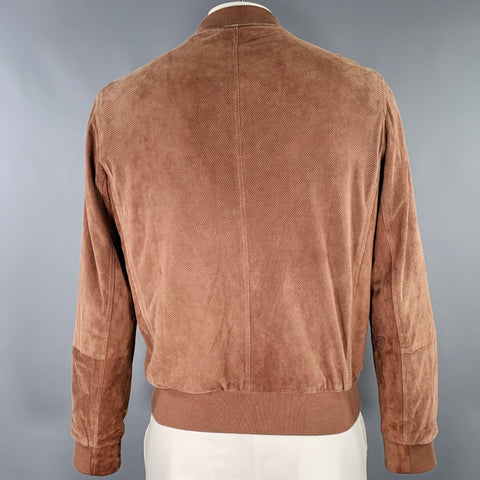 BRUNELLO CUCINELLI Size L Brown Perforated Suede Bomber Jacket