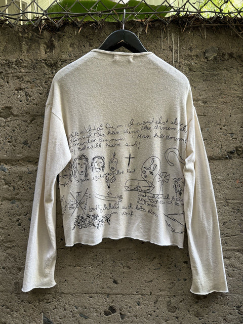ENFANTS RICHES DEPRIMES M Beige Black Embroidery Cotton Crew Neck Pullover