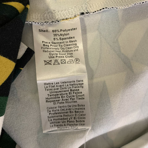 AZADEH Size M Black White Green & Yellow Polyester Blend Geometric Belted Dress