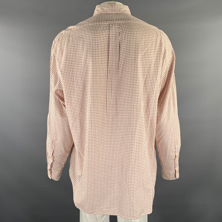 RALPH LAUREN Size XL Cream Burgundy Window Pane Cotton Long Sleeve Shirt