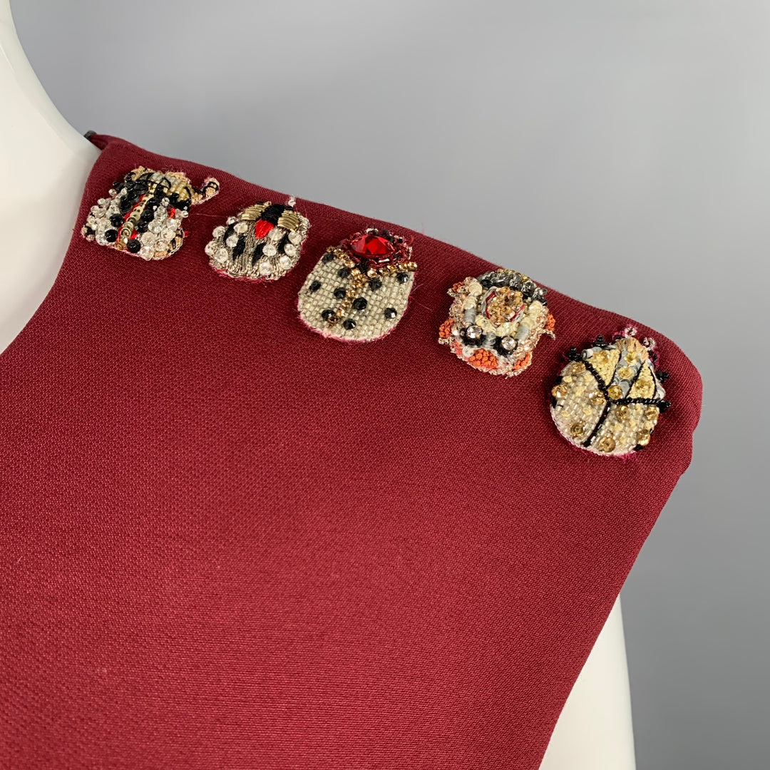 ALEXANDER MCQUEEN Size 6 Burgundy Gold Wool Silk Applique Sleeveless Dress