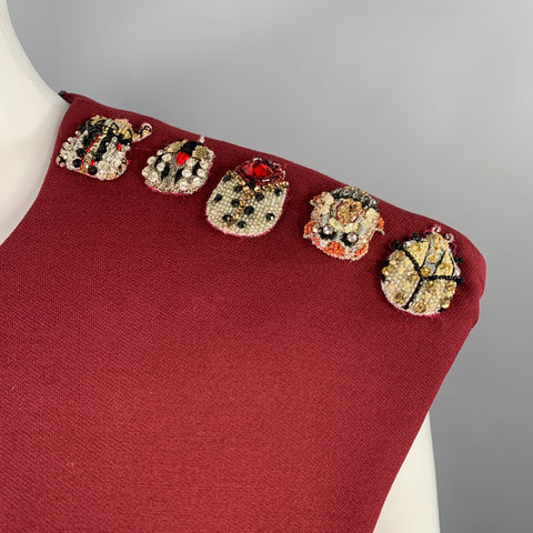ALEXANDER MCQUEEN Size 6 Burgundy Gold Wool Silk Applique Sleeveless Dress