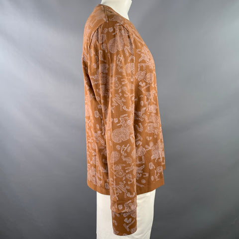 ECKHAUS LATTA Size XL Lapped Long Sleeve Brown Grey Abstract Cotton Crew Neck Pullover
