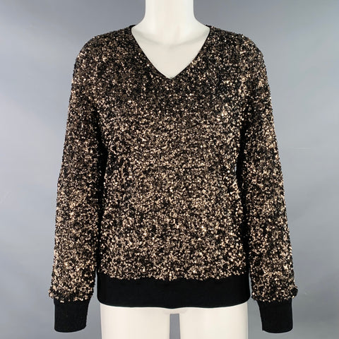 LAFAYETTE 148 Size S Black Gold Nylon Sequined V-Neck Pullover