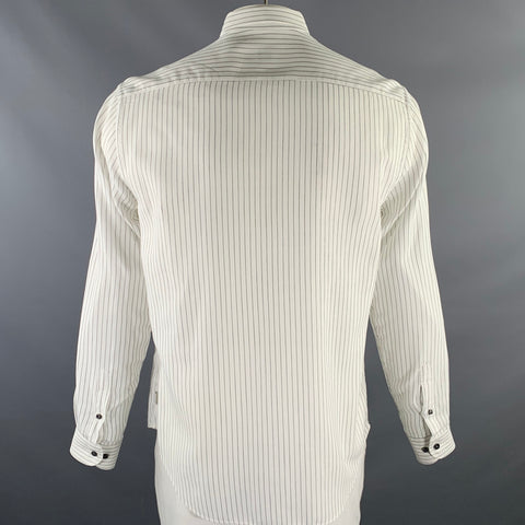 ARMANI COLLEZIONI Size L White Black Stripe Cotton Relax Long Sleeve Shirt