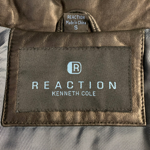 KENNETH COLE Manteau en cuir noir à boutonnage simple Taille S