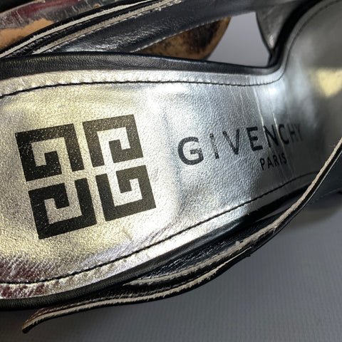 GIVENCHY Size 10 Black Silver Leather Mules Pumps