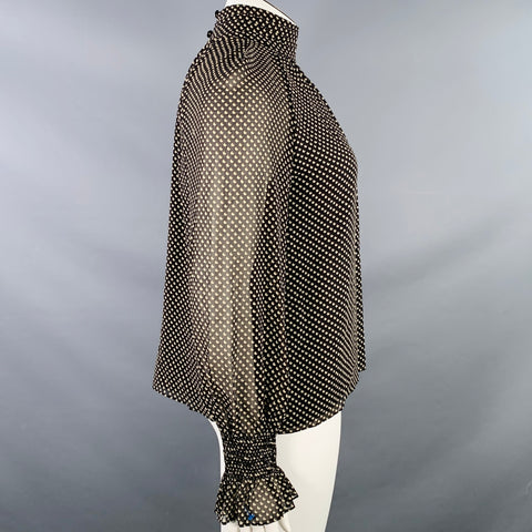 TORY BURCH Size 12 Black Cream Silk Blend Dots High Neck Blouse Casual Top