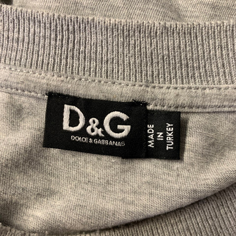 DOLCE & GABBANA Size S Grey White Embroidered Cotton Ribbed Collar Short Sleeve Shirt