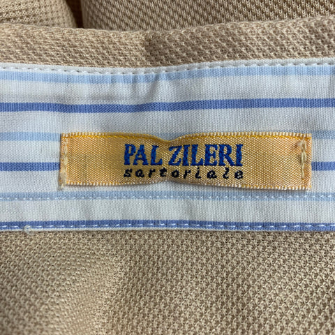 PAL ZILERI Size M Beige White Blue Contrast Trim Short Sleeve Polo