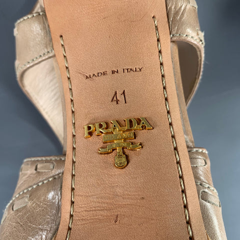 PRADA Size 11 Beige Taupe Leather Woven Espadrille Sandals