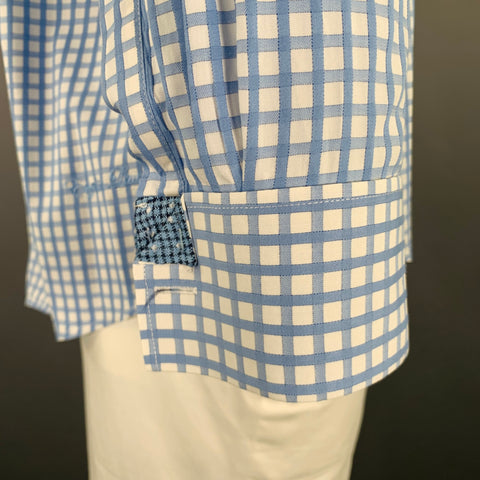 ENGLISH LAUNDRY Size XL White Light Blue Checkered Cotton Long Sleeve Shirt