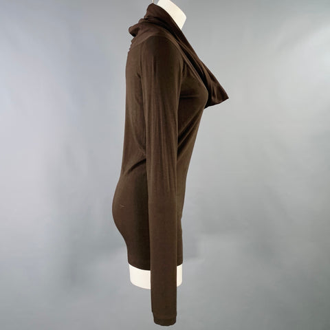 DONNA KARAN Size S Brown Viscose Blend Cowl Neck Pullover