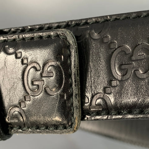 GUCCI Size 38 Guccissima Black Monogram Leather GG Buckle Belt