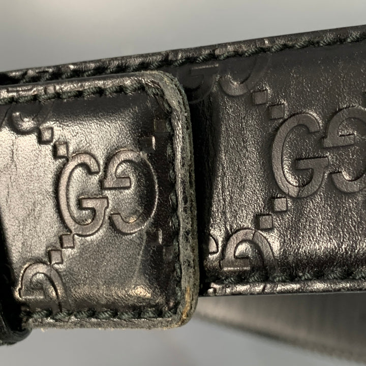GUCCI Size 38 Guccissima Black Monogram Leather GG Buckle Belt