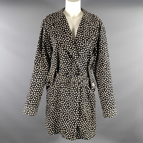 ARMANI COLLEZIONI Size M Black White Cotton Blend Squares Trench Coat