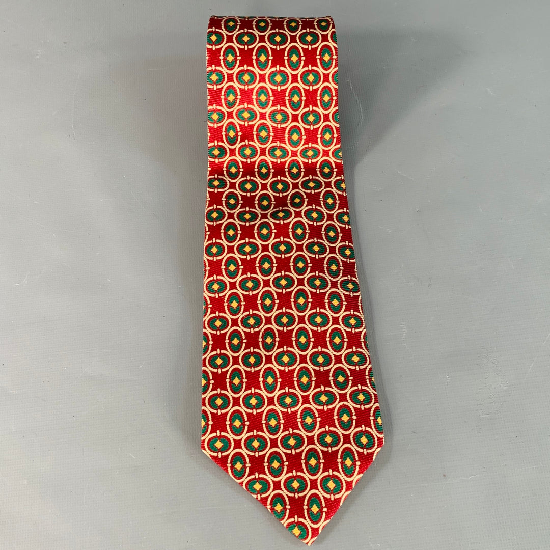 POLO by RALPH LAUREN Red Green Beige Geometric Silk Tie