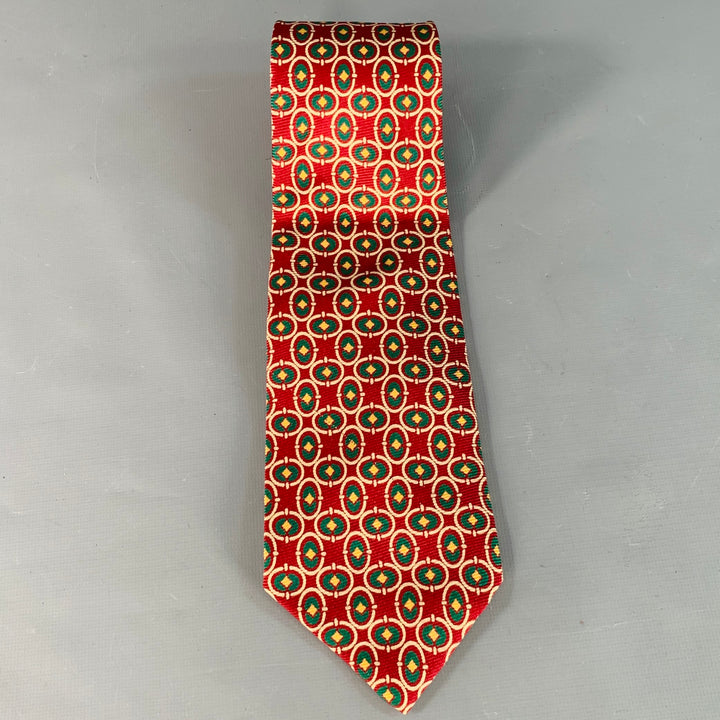 POLO by RALPH LAUREN Red Green Beige Geometric Silk Tie