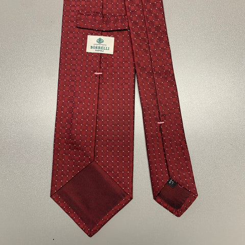 BORRELLI Burgundy White Checkered Silk Tie