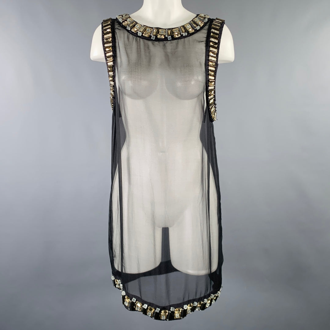 ALLSAINTS Size 8 -Josselin- Black Silver Silk Hand Beaded Shift Knee L –  Sui Generis Designer Consignment