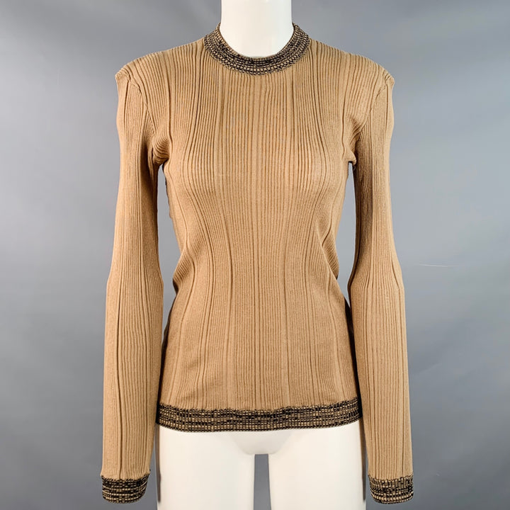 GANNI Size M Brown Cotton Blend Rib Knit Stretch Pullover