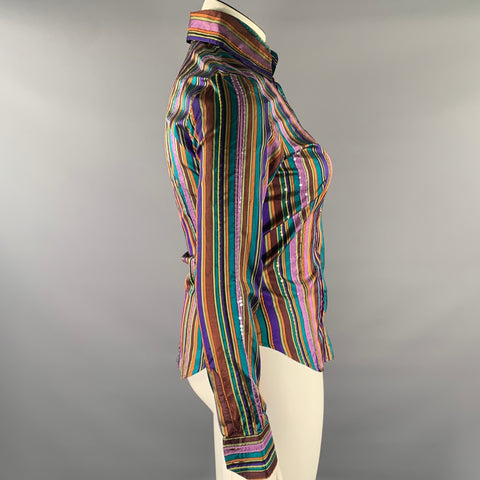 ETRO Size 8 Purple Rust Silk Stripe Pointed Collar Shirt