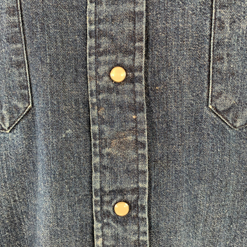 RRL by RALPH LAUREN Size L Indigo Wash Selvedge Cotton Snaps Two Pockets Western Long Sleeve Shirt