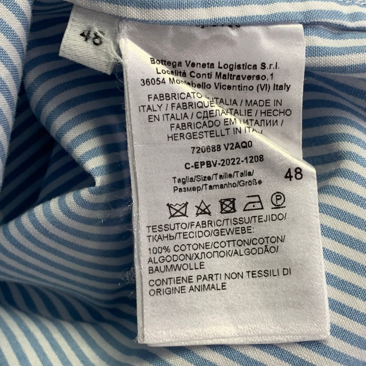 BOTTEGA VENETA Size S Light Blue White Stripe Cotton Long Sleeve Shirt