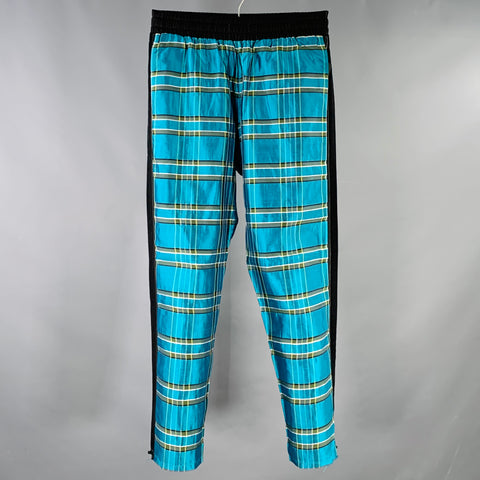 AMIRI Size S Black Turquoise Plaid Silk Tuxedo Casual Pants