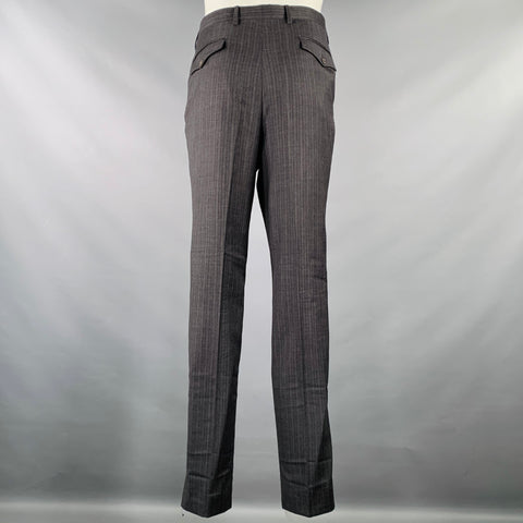 JOHN VARVATOS Size 40 Grey Charcoal Stripe Virgin Wool Suit