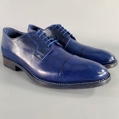 PAUL SMITH Size 8 Blue Leather Cap Toe Derby Lace-Up Shoes