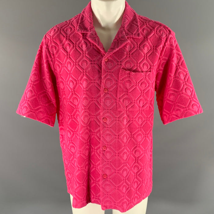 MARINE SERRE Size L Pink Terry Cotton Blend Camp Short Sleeve Shirt
