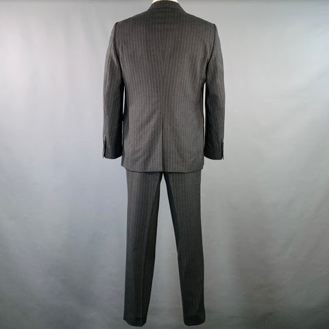 CELINE Size 44 Regular Grey Charcoal Stripe Wool Polyester Suit