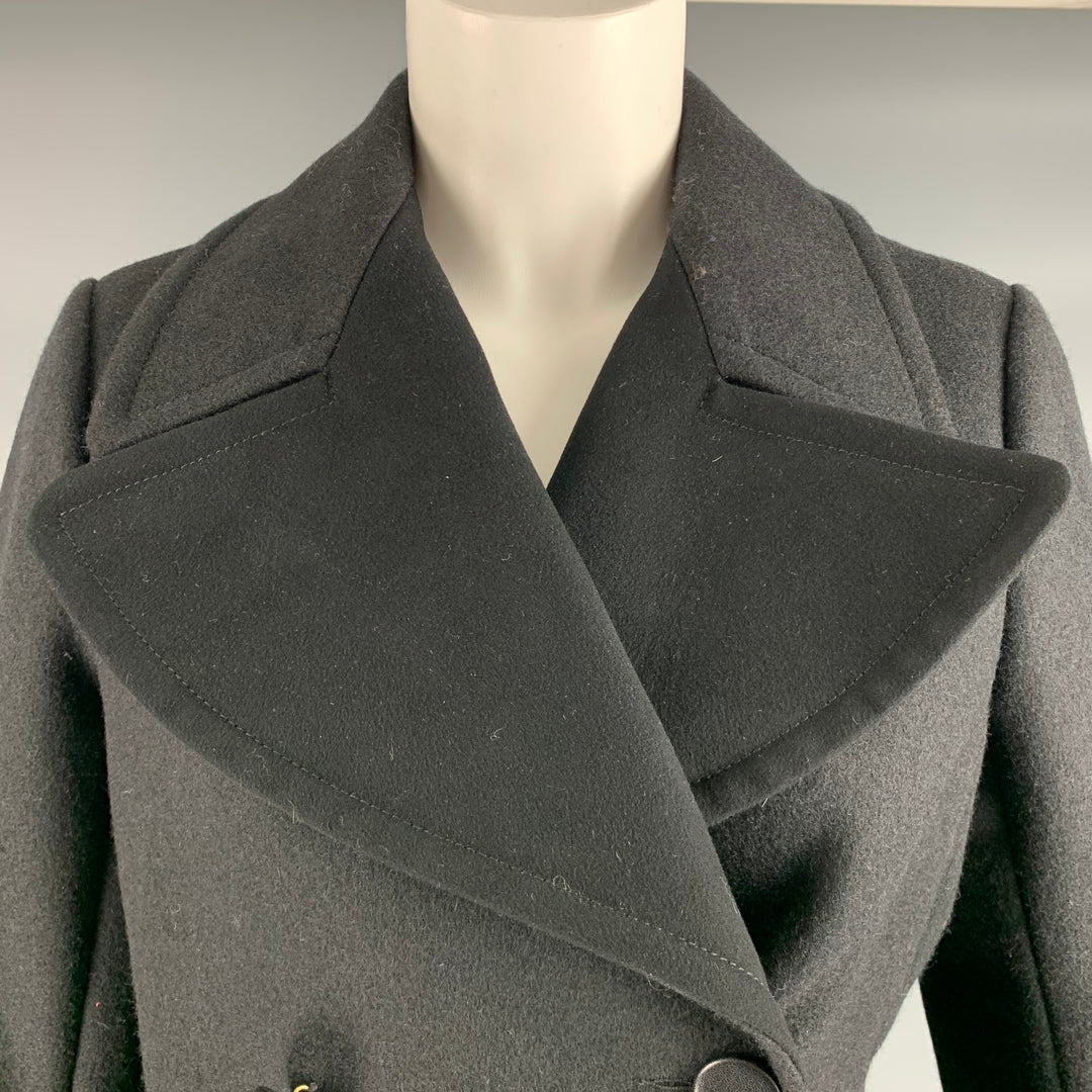 BALENCIAGA Size 8 Black Virgin Wool Blend Double Breasted Coat
