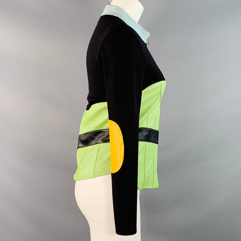 ONE GIRL WHO Size S Black Multi Color Leather Color Block Zip Up Jacket Blazer