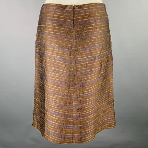 MARNI Size S Brown Blue Tan Silk Stripe A-Line Skirt