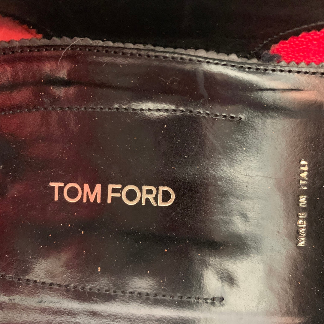 TOM FORD Size 10.5 Nero Black Patent Leather Grosgrain Trim Slip On Loafers