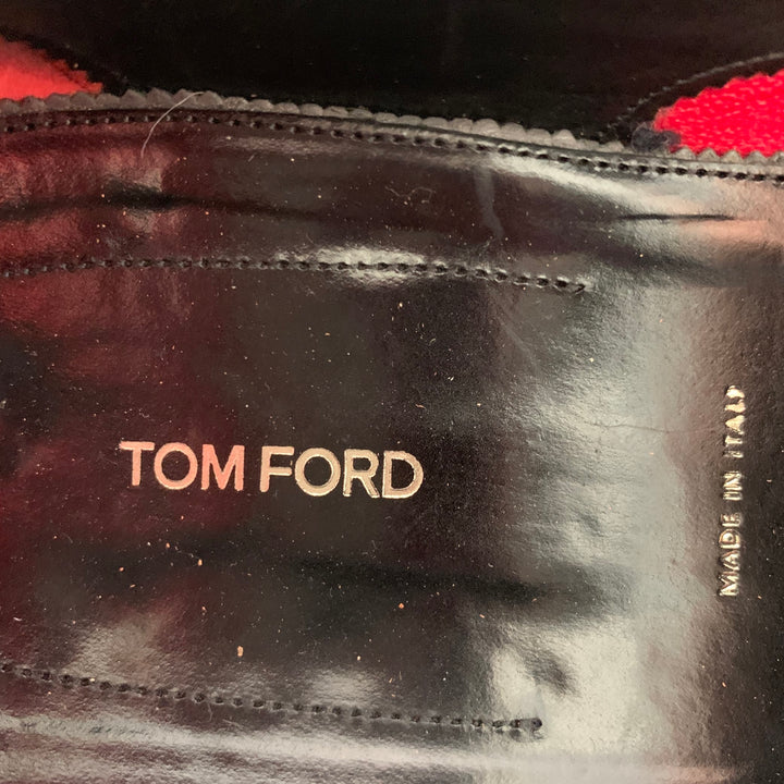 TOM FORD Size 10.5 Nero Black Patent Leather Grosgrain Trim Slip On Loafers