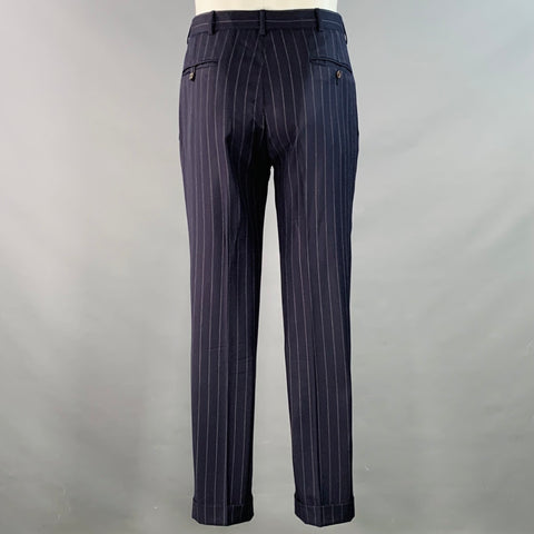 POLO by RALPH LAUREN Size L Regular Navy Grey Pinstripe Virgin Wool Suit