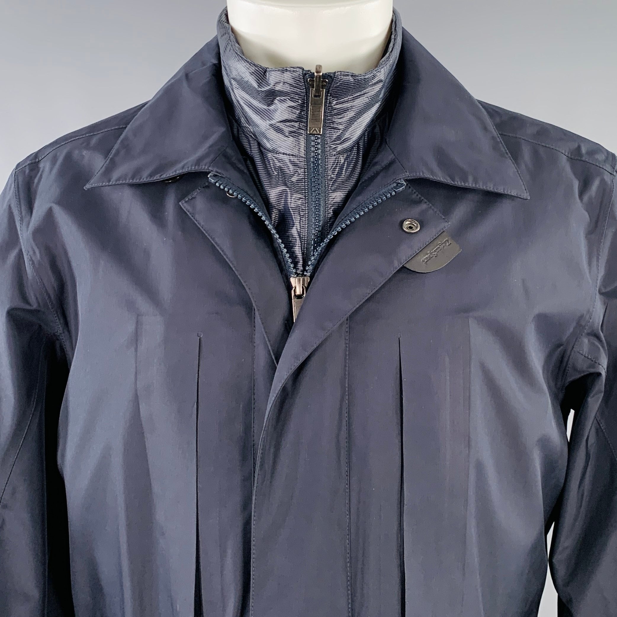 ZEGNA SPORT Size M Navy Polyester Zip Up Coat – Sui Generis ZEGNA SPORT Size M Navy Polyester Zip Up Coat – Sui Generis