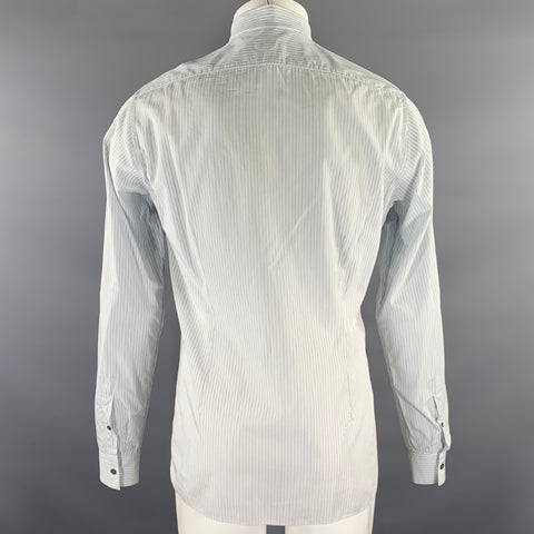 LANVIN Size S Light Blue Grey Black Stripe Cotton Spread Collar Shirt