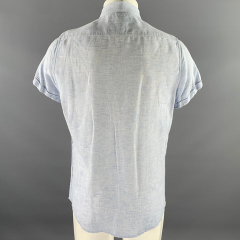 KINGSLEY Size M Blue Heather Linen Spread Collar Short Sleeve Shirt
