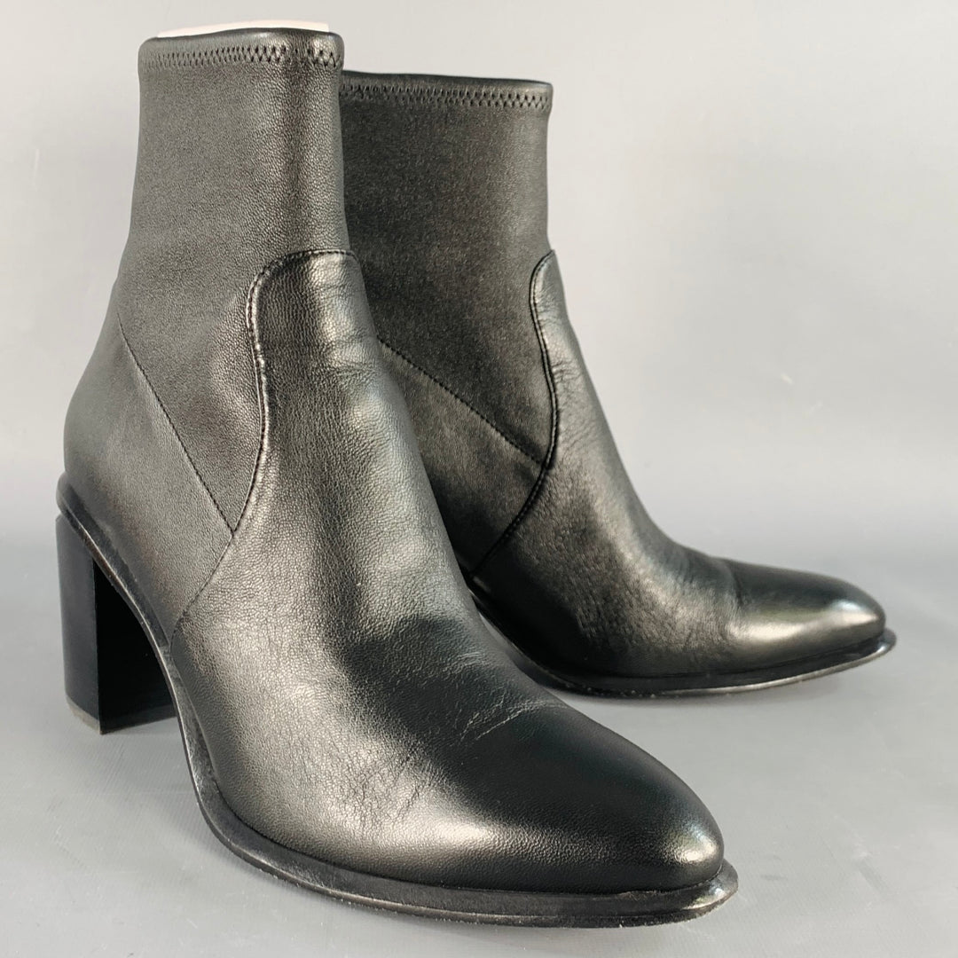 ALEXANDER WANG Size 11 Anna Black Lambskin Leather Stretch Cut Out Chunky Heel Boots