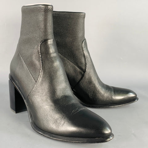 ALEXANDER WANG Size 11 Anna Black Lambskin Leather Stretch Cut Out Chunky Heel Boots